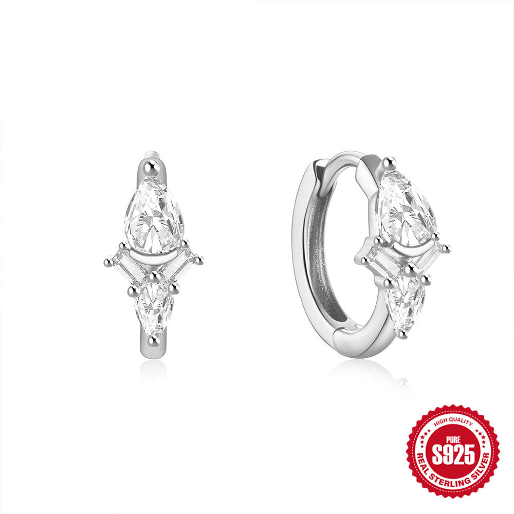 S925Sterling Silver Heart Geometric Inlaid Diamond Hoop Earrings Hot Sale Irregular Ear Clips Earrings for Women