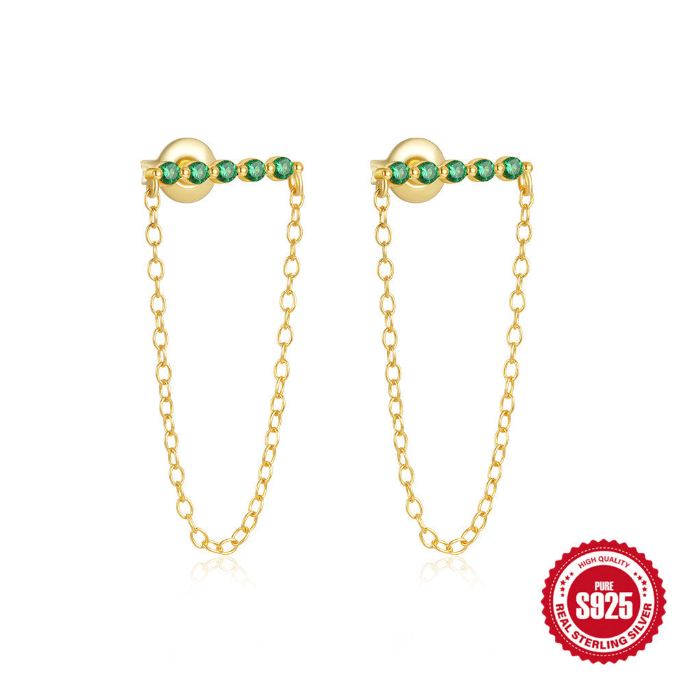 S925Sterling Silver Tassel Long Bowknot Inlaid Diamond Ear Thread Earrings Star Moon Stud Earrings for Women