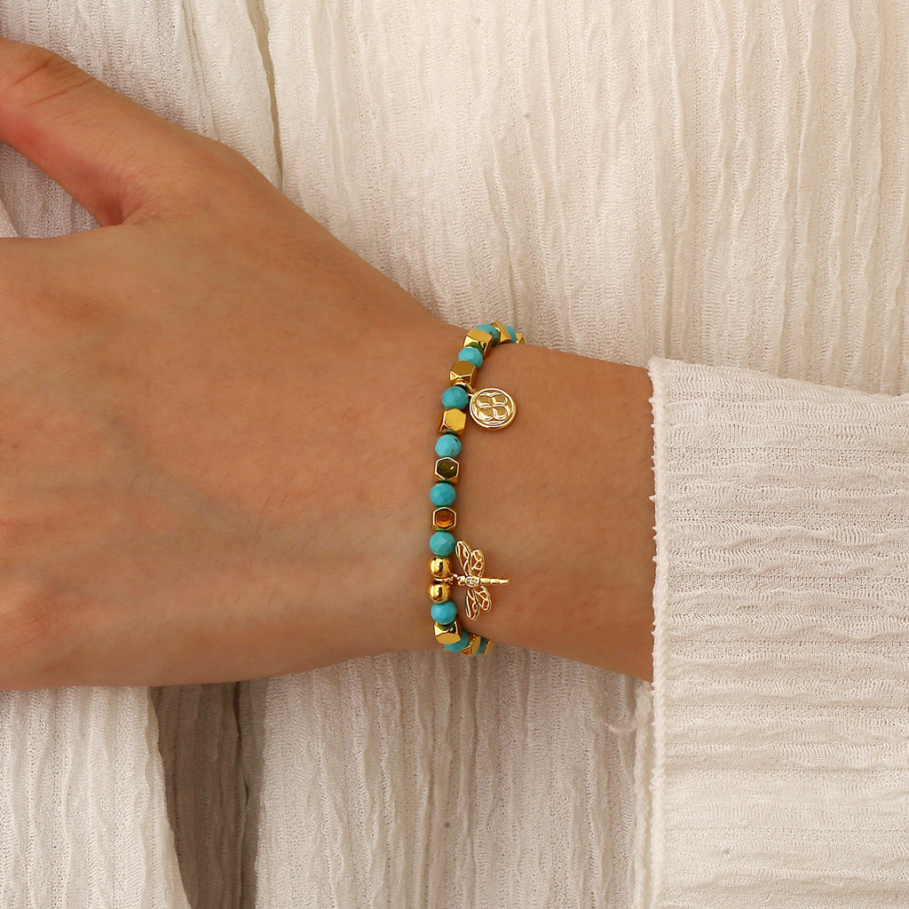 B0242 Bohemian Copper Plated14k Gold Dragonfly Beaded Bracelet Jewelry