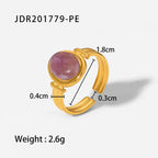 Same style ring18K Golden Oval Tiger Eye/green/Purple Semi-Precious Stone Open Ring for Women