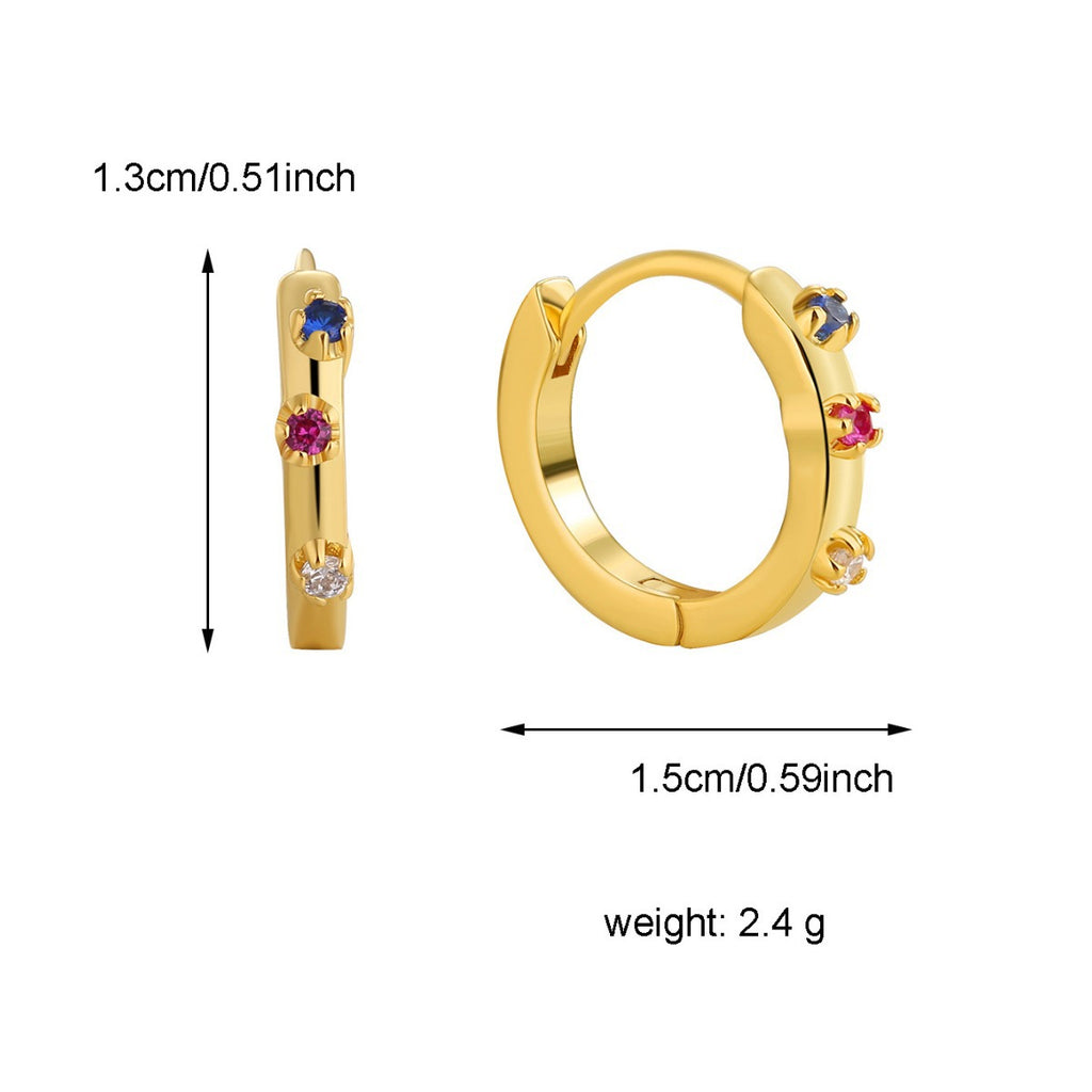 E0513 Fashionable Simple Three-Color Zircon Earrings for Women Copper Gold-Plated Ear Clips