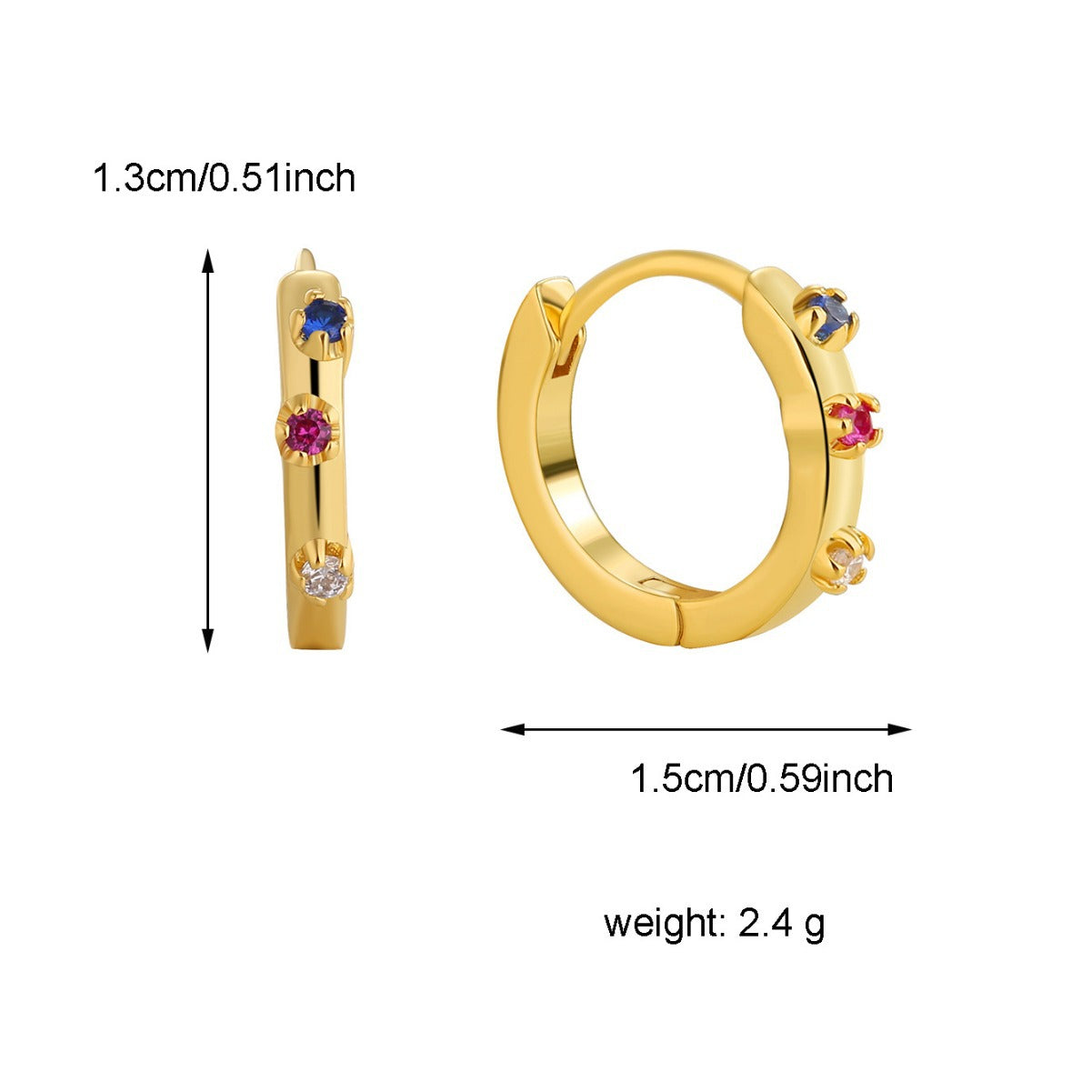 E0513 Fashionable Simple Three-Color Zircon Earrings for Women Copper Gold-Plated Ear Clips