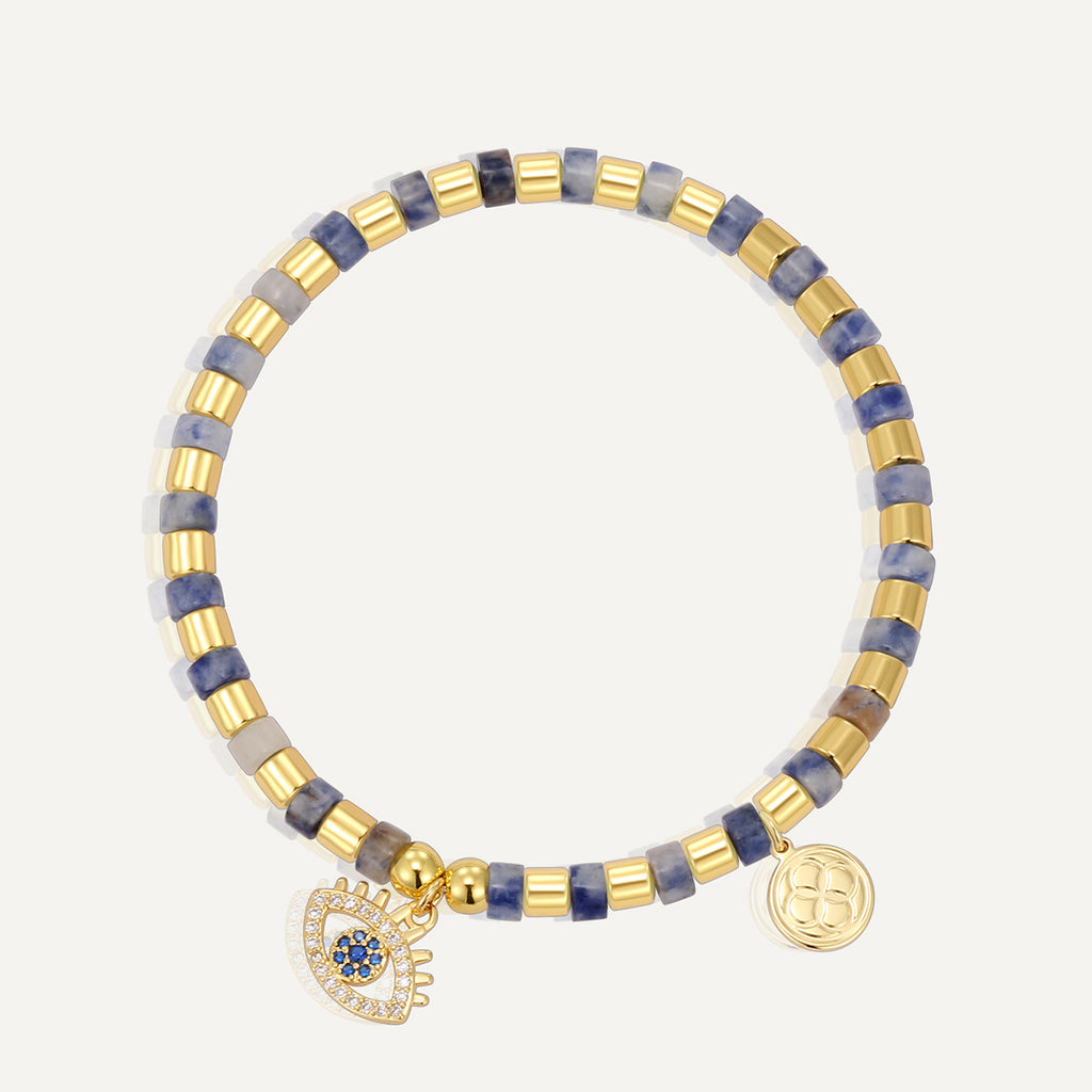 B0286 Fashion Jewelry Devil's Eye Inlaid Zircon Geometric Blue Point Quartz Beads