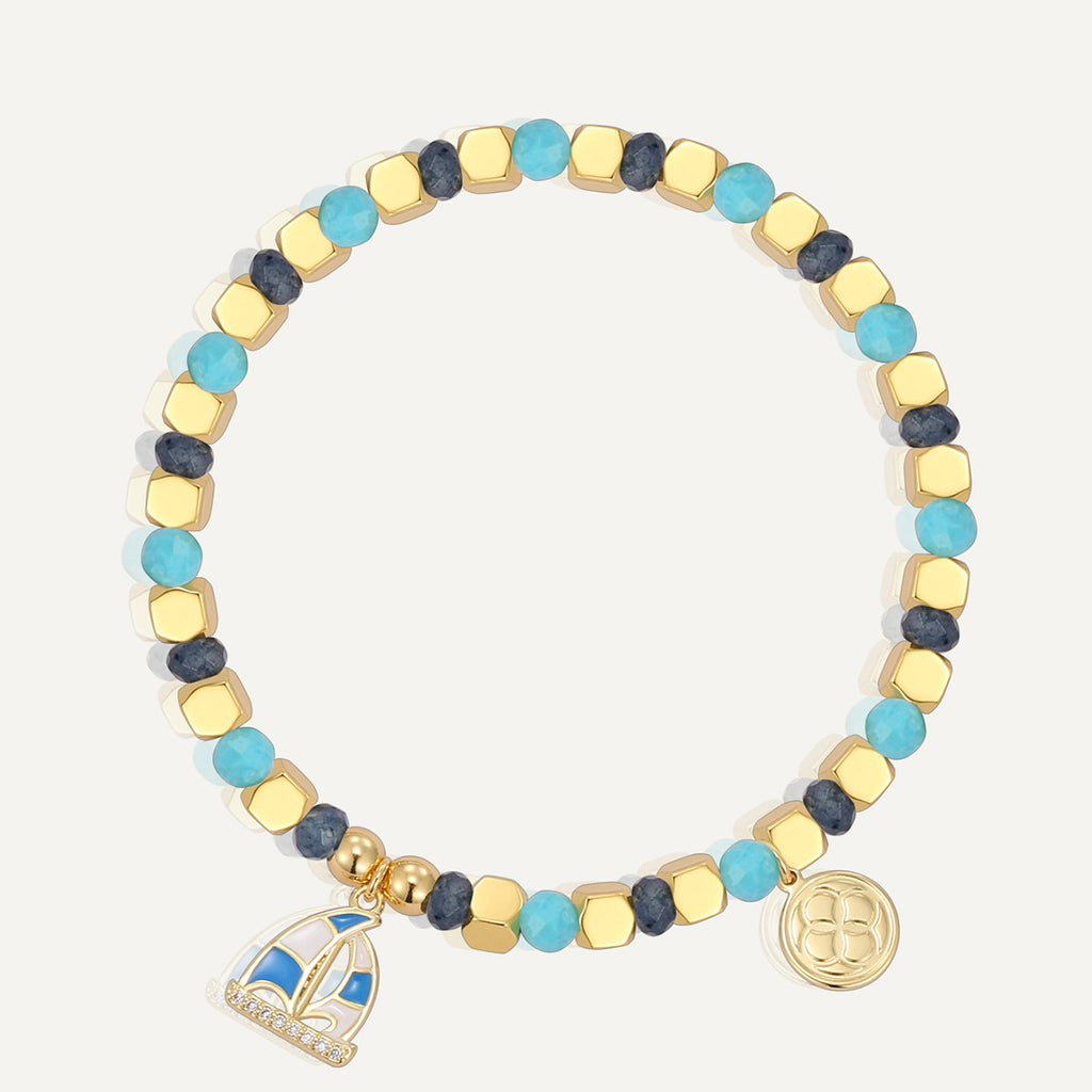 B0272 Chalcedony Blue Shell Beaded Fashion Trend Sailboat Bracelet