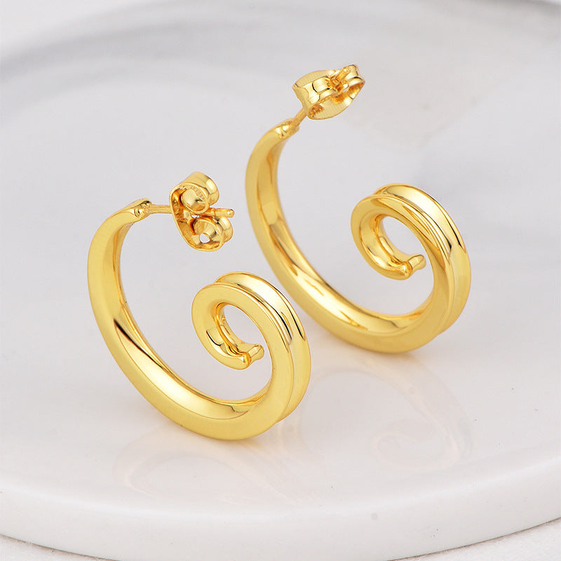 E0630 Fashion Spiral Design Earrings for Women Brass Gold Plated Simple Style Stud Earrings