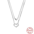 S925 Sterling Silver Dual Layer Cross Moon Necklace With Diamonds