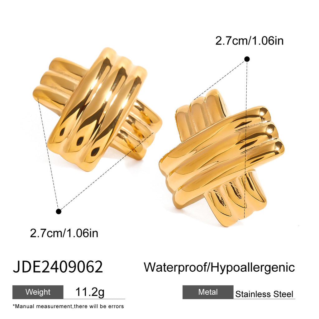 2H Stainless Steel Contrast Color Square Stud Earrings Ring Earrings Jewelry ring