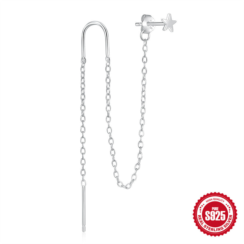 925 Sterling Silver Vintage Chain Tassel Star Bead Earrings — product image 01