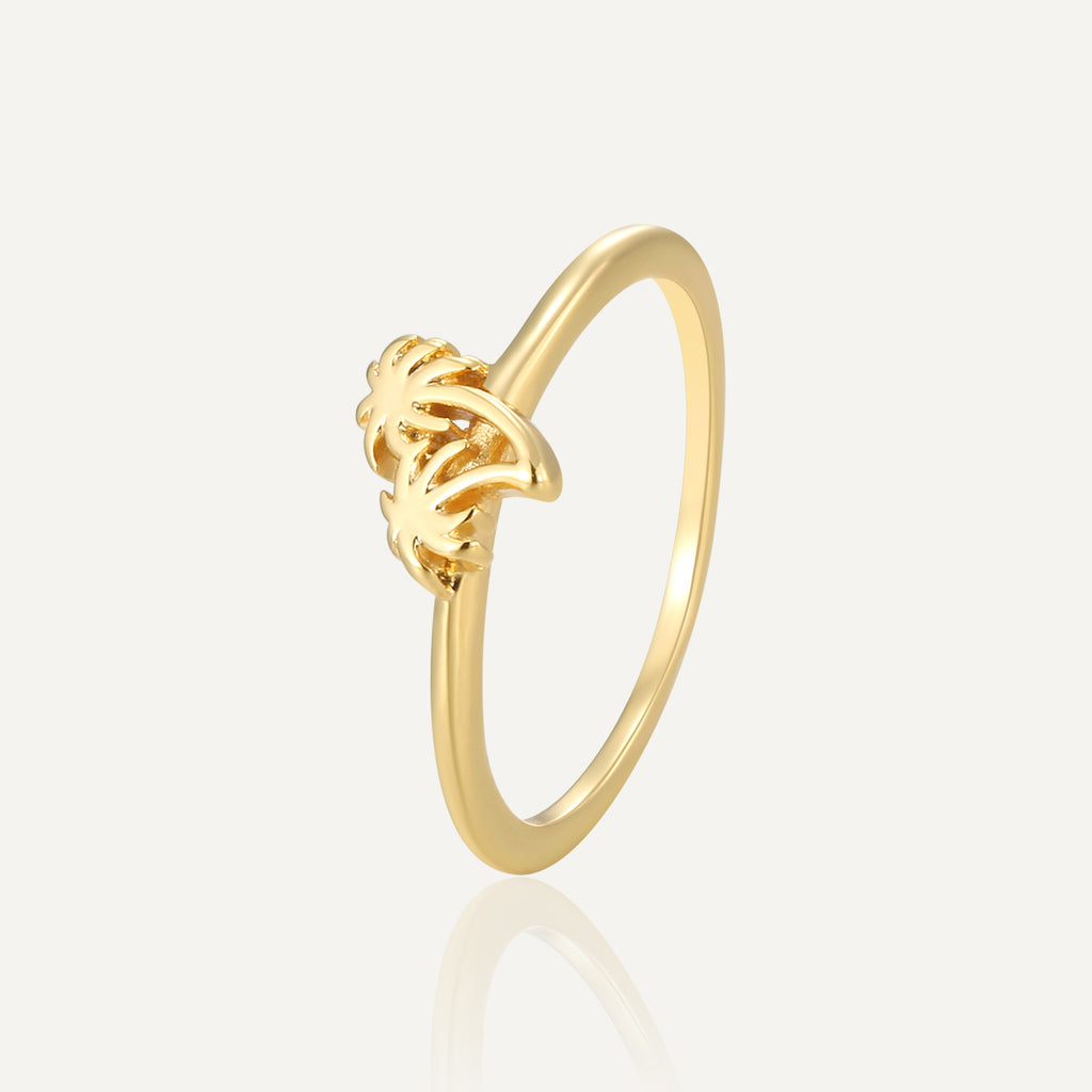R0297 Japanese and Korean Coconut Tree Design Ring for Women, Copper Plated with Real Gold, Summer Style, Simple