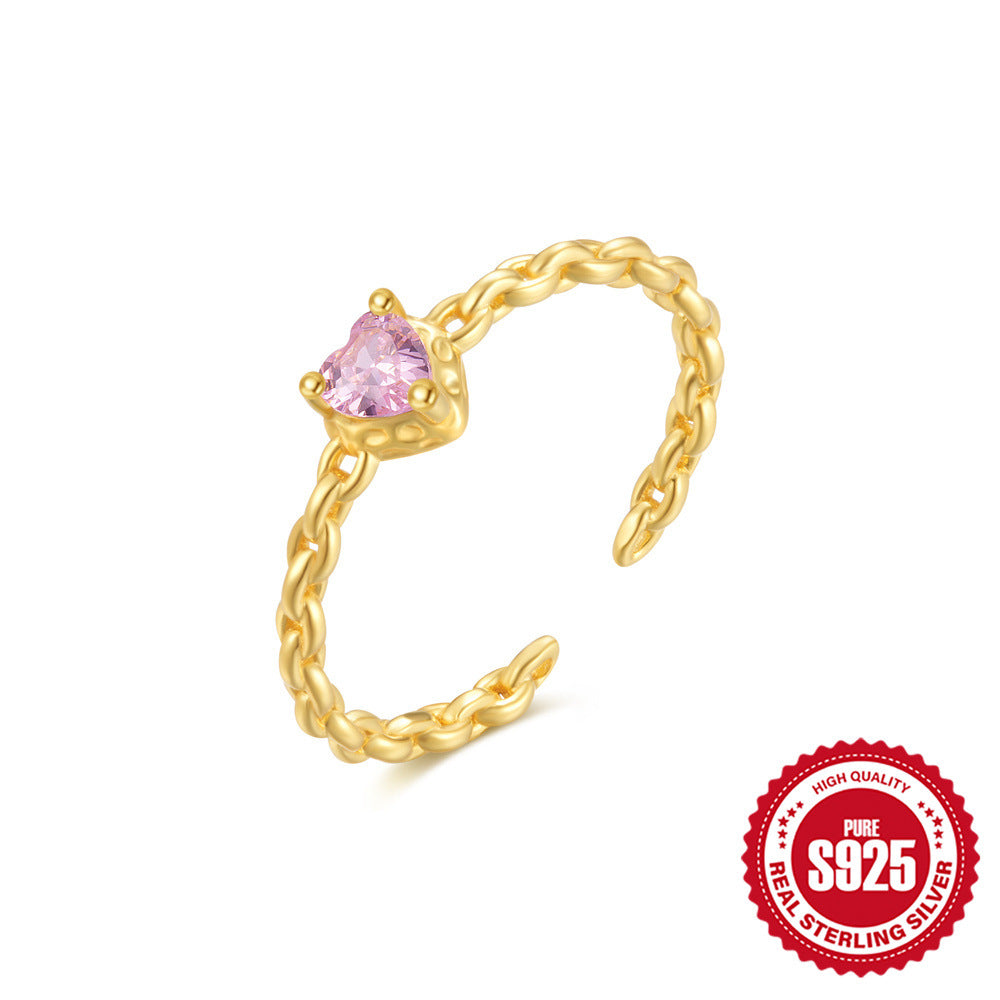 S925Sterling Silver Ring Micro Pave Colored Diamond Ring New Double Layer Design Sense Strong Open Ring