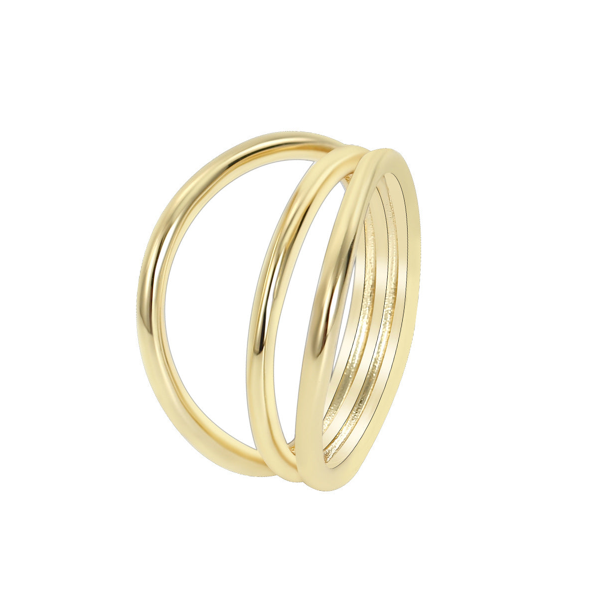 R0113 Minimalist Cold Three-Layer Brass Gold-Plated Ring for Women Retro Fashion