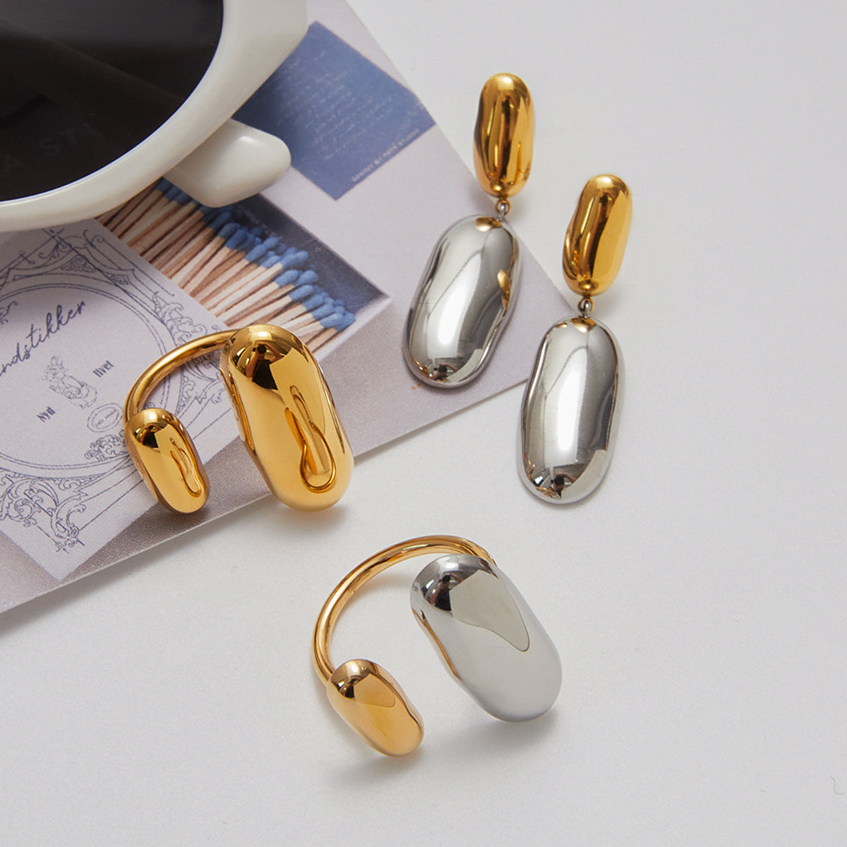 Color Block Ring Non-Fading Earrings Jewelry for Women Stainless Steel Stud Earrings