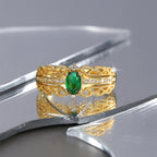 R0399 Fashion Baroque Women's Ring Brass Gold Plated with Green Zircon Simple