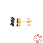 S925Sterling Silver Inlaid Three Asymmetric Rectangular Zircon Stud Earrings Vintage Diamond-Encrusted Ear Jewelry