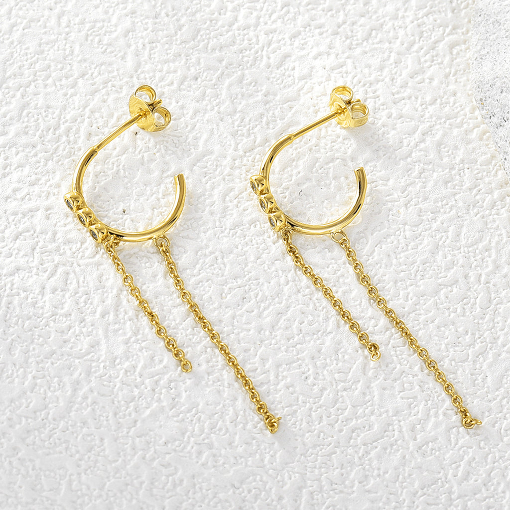 E0053 Retro Tassel Earrings for Women Gold-Plated Zirconia Drop Chain Earrings
