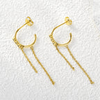 E0053 Retro Tassel Earrings for Women Gold-Plated Zirconia Drop Chain Earrings