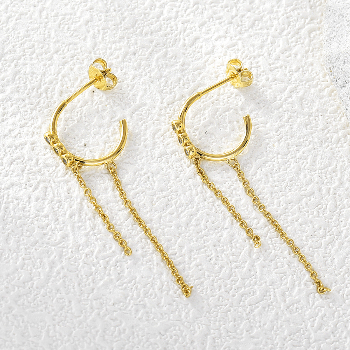 E0053 Retro Tassel Earrings for Women Gold-Plated Zirconia Drop Chain Earrings