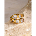 Original Style！！18k Gold Stainless Steel/Irregular Round Zircon Open Ring