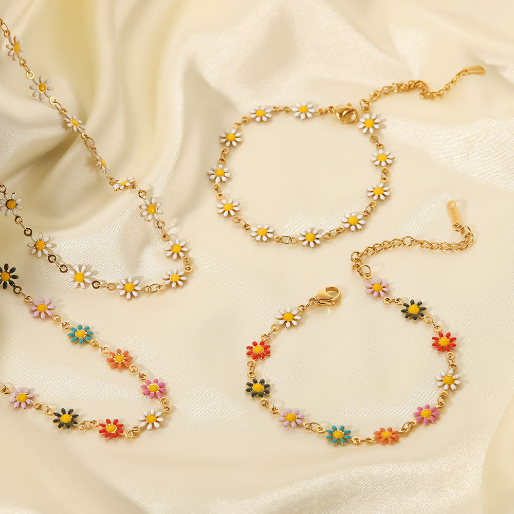 2025New Jewelry Necklace Bracelet18K Gold White/Colorful Daisy Chain Necklace Bracelet