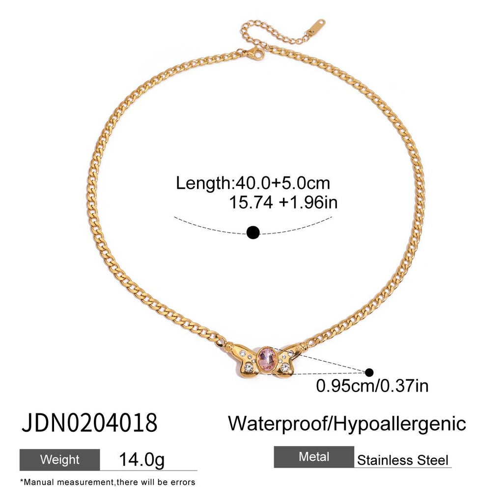 Stainless Steel Card Heart Necklace Collarbone Chain Jewelry Non-Fading