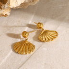 2H Gold-plated Shell Stud Earrings Fashion Simple Steel Bead Earrings Stainless Steel Metal Drop Earrings