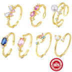 New S925Sterling Silver Bow Moon Colorful Diamond Open Ring Hot-Selling Opal Index Finger Ring