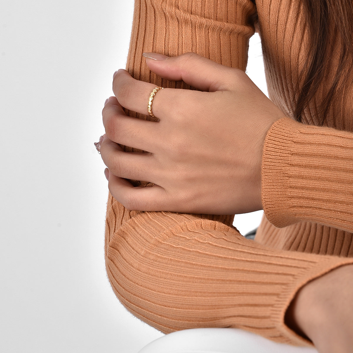 R0165 Minimalist Mirror Texture Circle Ring Vintage Glossy Minimalist18K Gold Ring