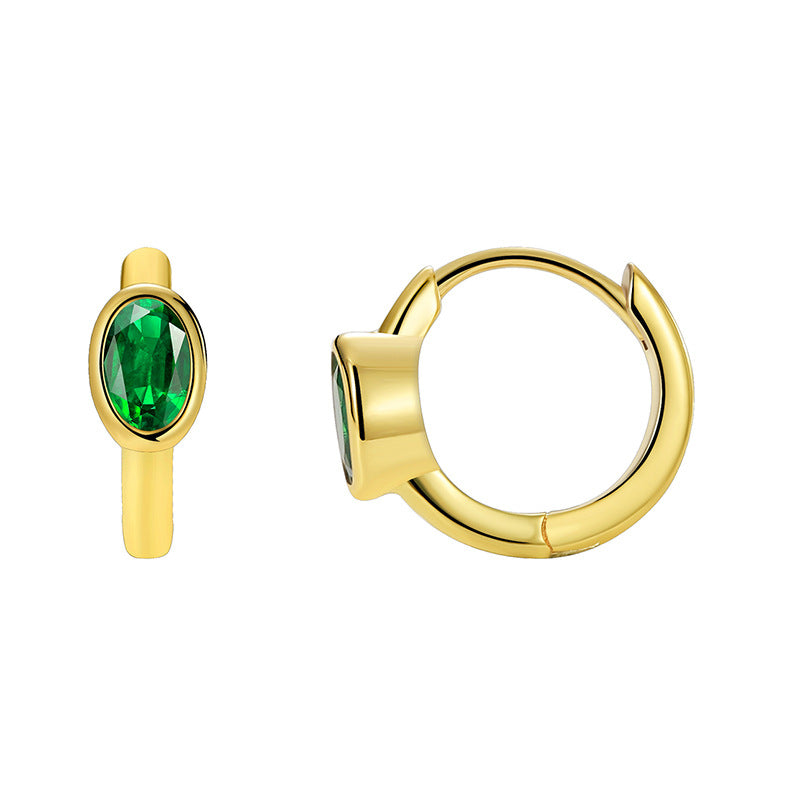 E0519 Fashion Design Simple Style Hoop Earrings for Women Brass Gold Plated with Green Zircon Ear Clips