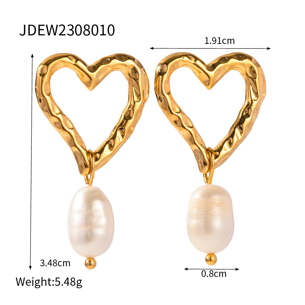 2H Stainless Steel Pearl Earrings Love Heart Stud Earrings Ear Jewelry 18K Gold Plated Jewelry