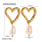 2H Stainless Steel Pearl Earrings Love Heart Stud Earrings Ear Jewelry 18K Gold Plated Jewelry