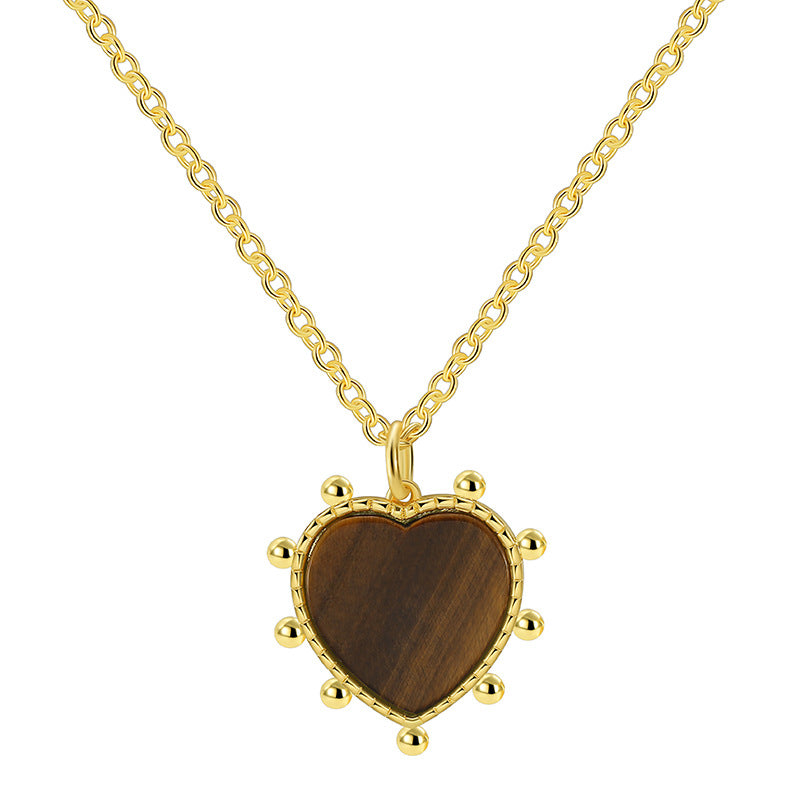 N0240 Design Tiger Eye Stone Heart Pendant Necklace for Women, Melad Color Series, Vintage Fashion Necklace