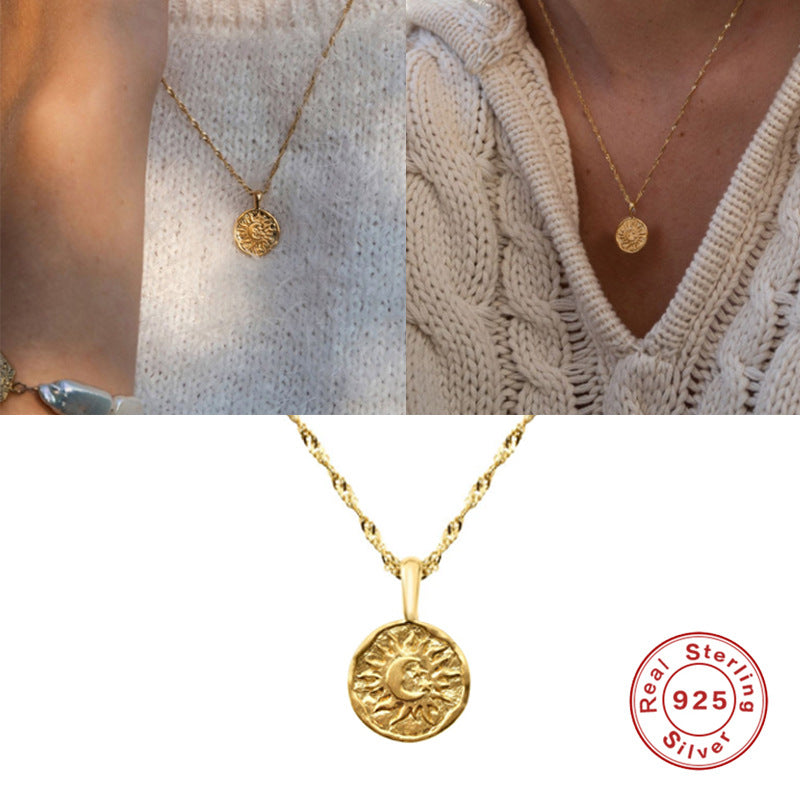 Sun and Moon S925 Sterling Silver Collarbone Necklace