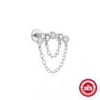 New925Sterling Silver Inlaid Diamond Tassel Piercing Threaded Flat Ear Bone Stud Earrings Hot-Selling Style Ear Jewelry