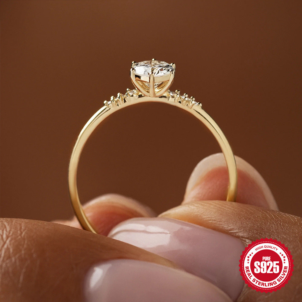 S925Sterling Silver Classic Six-Prong Diamond Ring Women's Fashion Style Engagement Zircon Ring