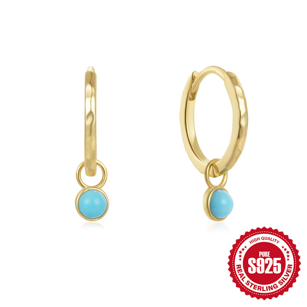 925Pure Silver Classic Hot-Selling Turquoise Hoop Earrings Minimalist Earrings Best-Seller