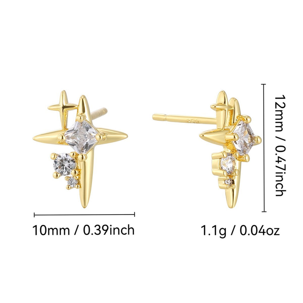 E0758 Korean Style Fashion Asymmetric Design Earrings for Women Star Shiny Zircon Inlaid Gender-Neutral Ear Jewelry