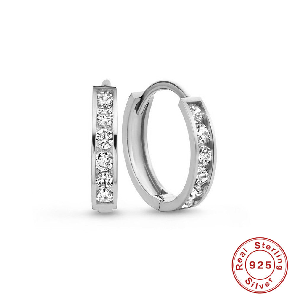 S925Sterling Silver Cluster Diamond Geometric Hoop Earrings Hot-Selling Trendy Ear Jewelry