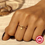 New S925Sterling Silver Single Row Diamond Moon Star Pendant Engagement Ring Hot Selling Ring