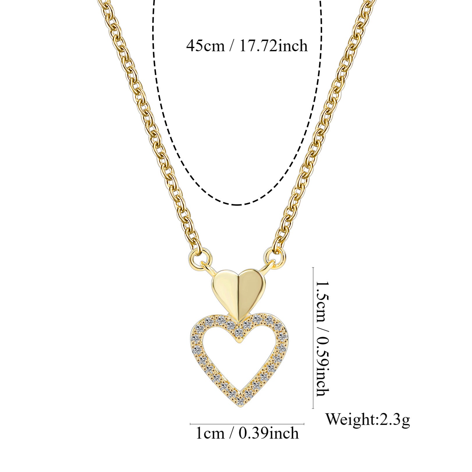 N0162 Minimalist Design Brass Plated18Gold Hollow Heart Pendant Double Heart Necklace Jewelry