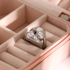 2H Stainless Steel Smooth Ring  Interlocking Water Drop White Heart-Shaped Zircon Ring