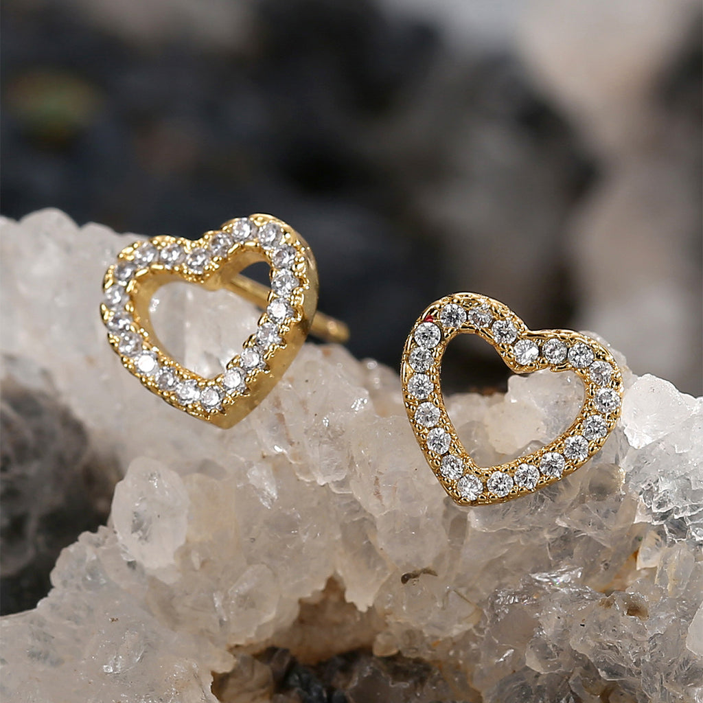 E0556 Hollow Heart Zirconia Stud Earrings for Women Gold-Plated Fashion Small Earrings
