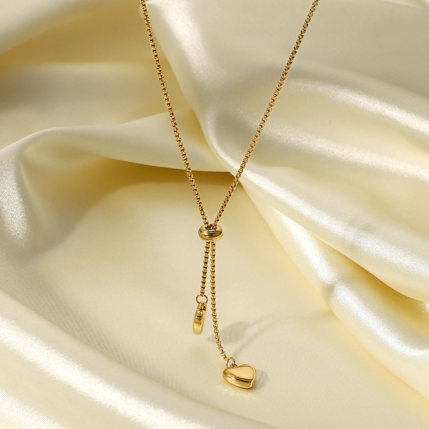 2H Necklace 14K Gold Y Letter Rope Chain Two Heart Pendant Necklace Women's Fashion Necklace