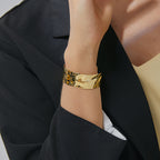 B0157 Unique Irregular Hammered Pattern Bracelet for Women, Copper Plated with Real Gold, Adjustable Open Simple Bracelet
