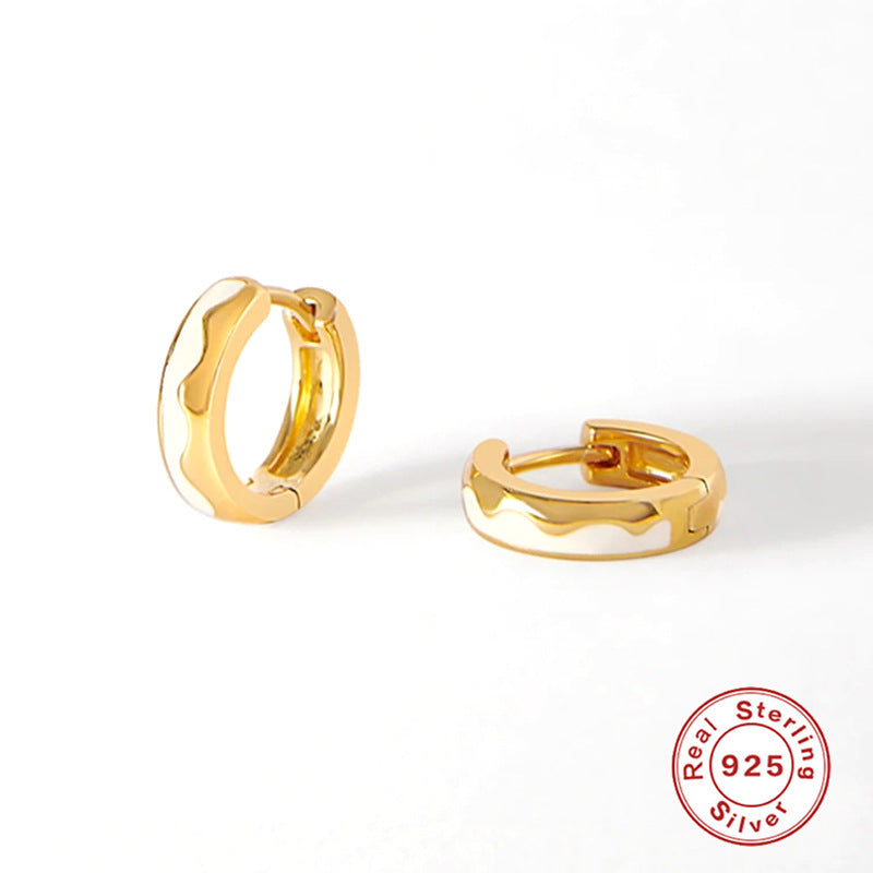 S925Sterling Silver Wave Oil Drop Imitation Enamel Hoop Earrings Hot-Selling Creative Ear Jewelry