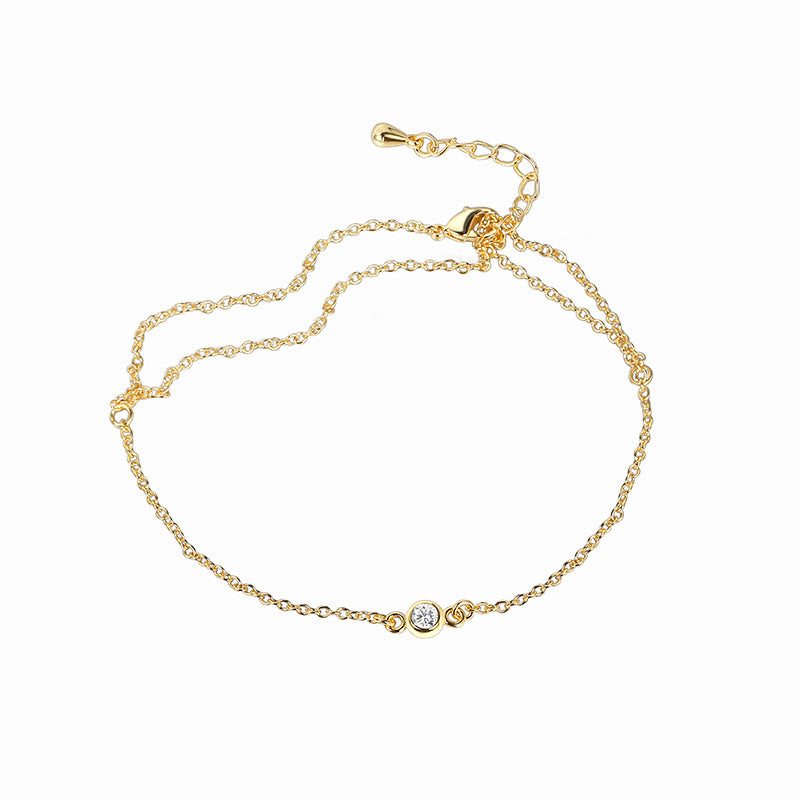 B0094 Simple Versatile Zircon Finger Bracelet for Women Brass Gold-Plated Ring Set Chain