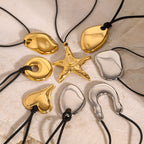 2H Stainless Steel Starfish Geometric Black Rope Necklace Collarbone Chain Jewelry