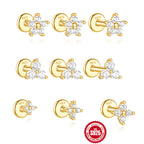 S925Sterling Silver Triangle Petal Flat Bottom Piercing Threaded Ear Bone Stud New Multi-size Earrings