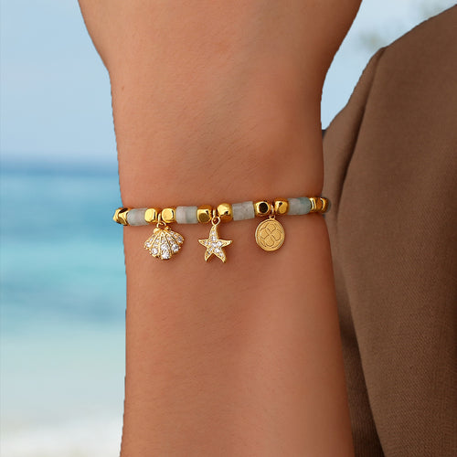 14K Gold-Plated Brass Starfish Shell CZ Bracelet in a gold-tone brass finish