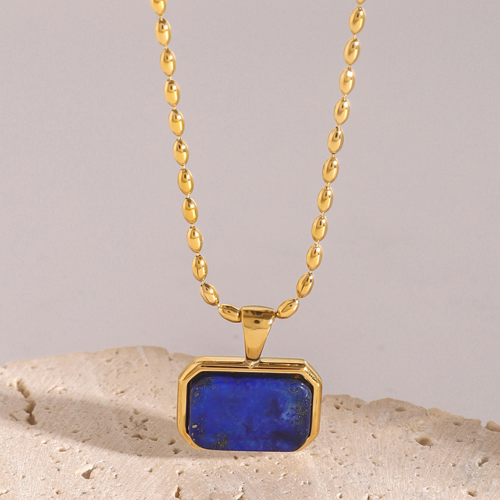 Stainless Steel Geometric Tiger Eye Natural Stone Pendant Necklace Design Sense Jewelry