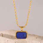 Stainless Steel Geometric Tiger Eye Natural Stone Pendant Necklace Design Sense Jewelry